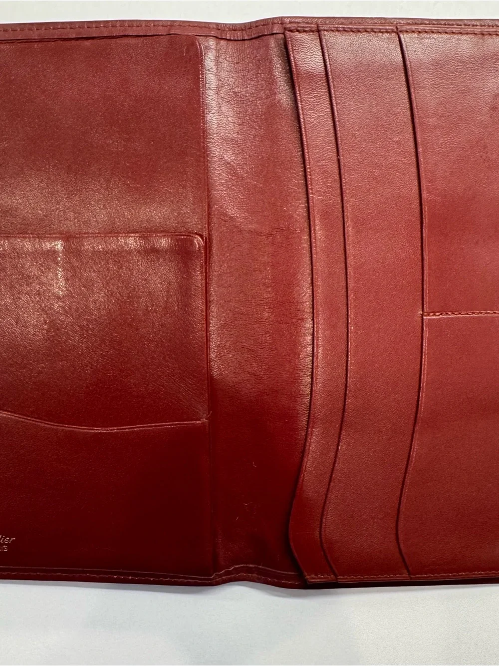 Vintage Must de Cartier Burgundy Leather Passport Holder Travel Wallet w/ Box
